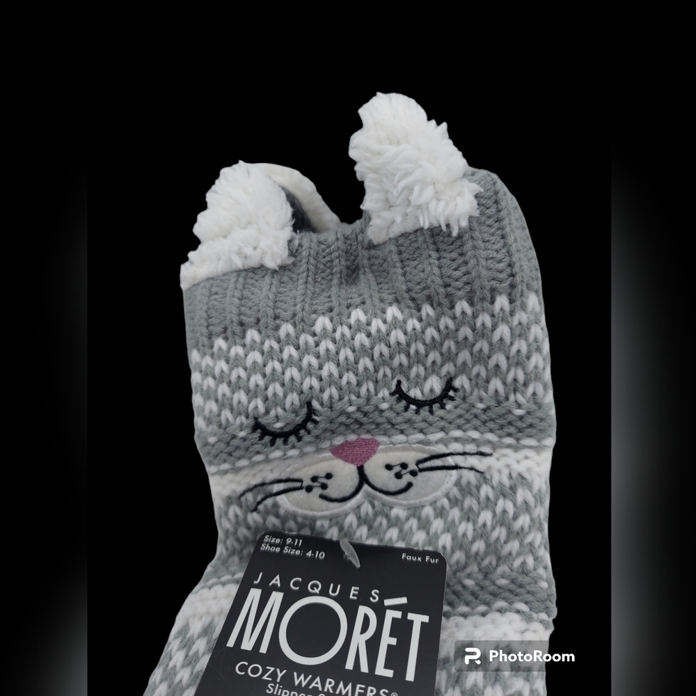 Jacques Moret Cat Slipper Socks and 2 Pairs Crew Socks Women's Sock Size 9-11 NW - Picture 3 of 7